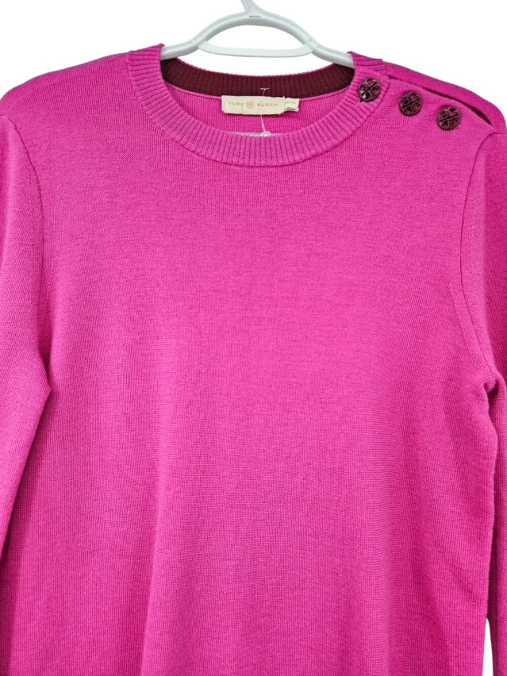 Tory Burch Kimberly Merino Wool Sweater Pink Women's Size XL Bell Sleeves Fall